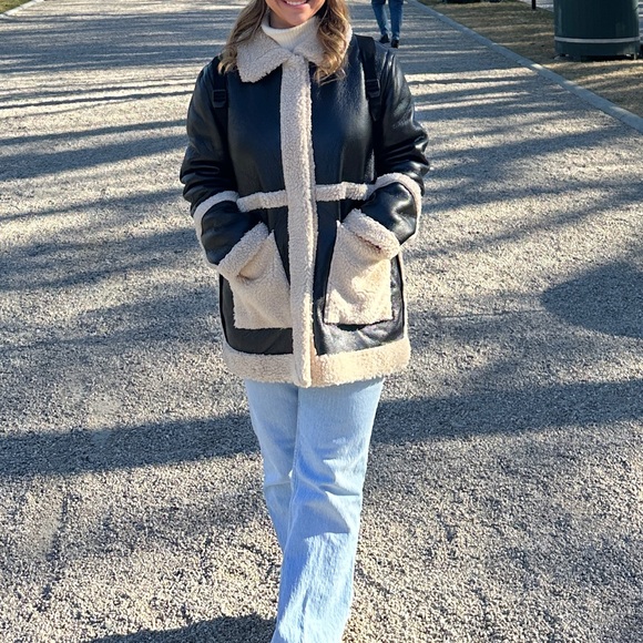 Showpo Cream Shearling faux leather Jacket size 8 - Picture 9 of 10